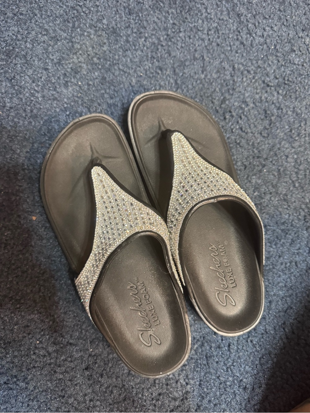 Skechers Black Sparkle Rhinestone Thong Sandals